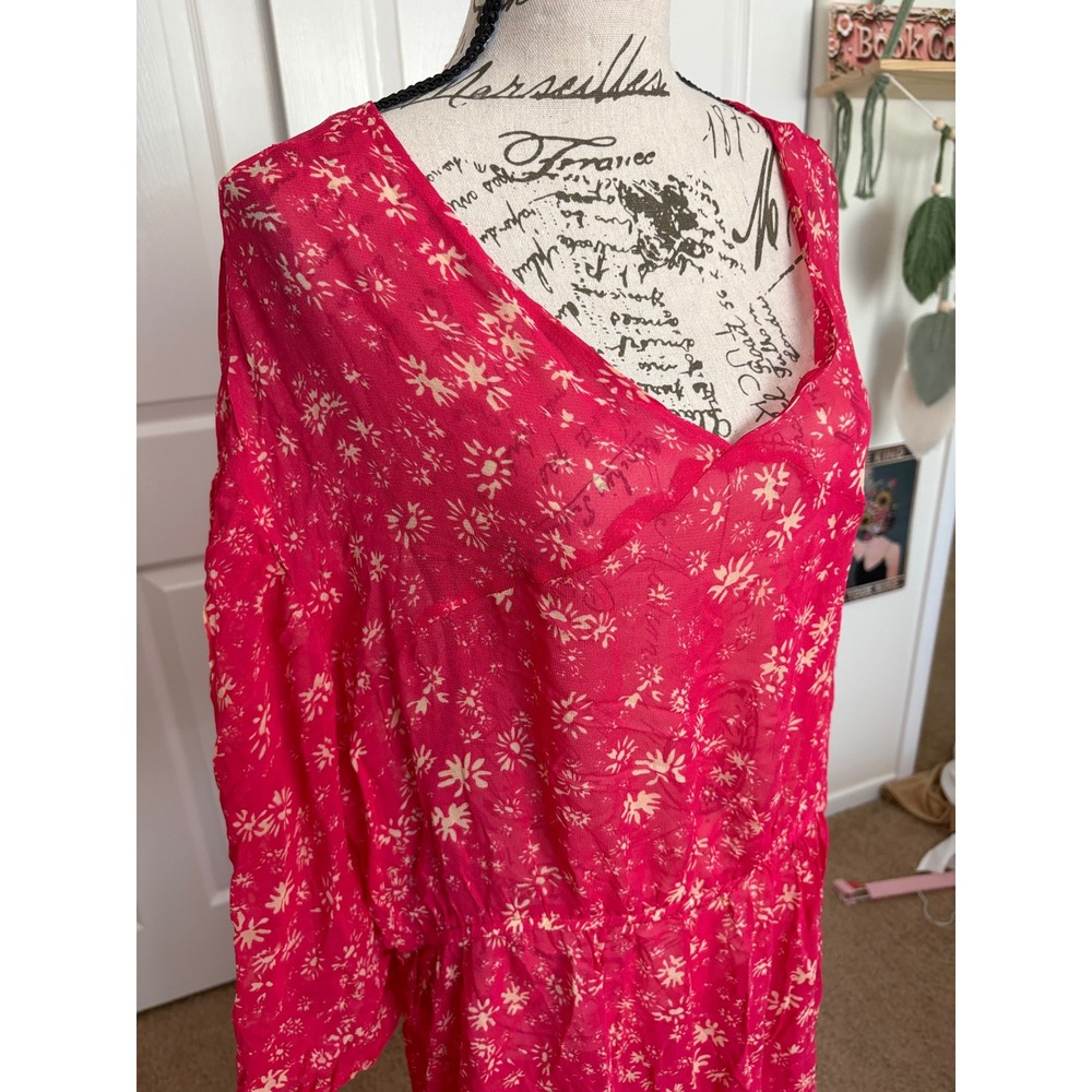 Free People Rare Feelings Maxi Dress Pink Floral V-Neck Long Sleeve Boho Size M - Picture 3 of 8
